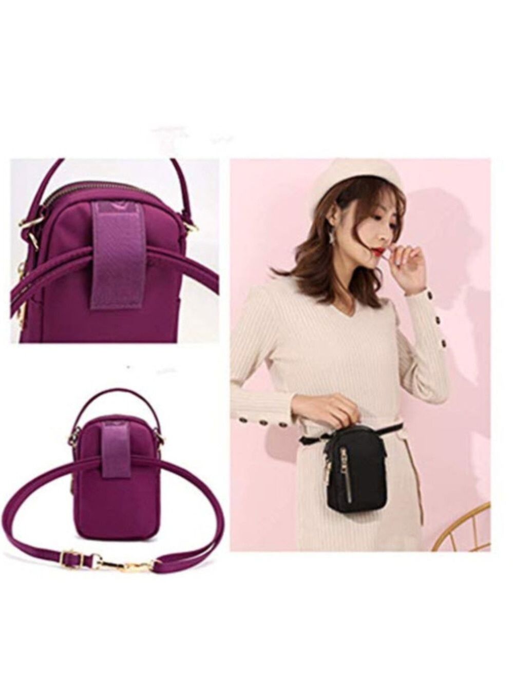 black Crossbody Cell Phone Purses Wallet - Picture 6 of 8